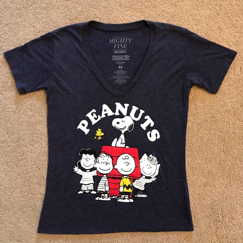 Peanuts Graphic Tee Cartoon T-Shirt Womens Size XS Extra Small Dark Blue Snoopy